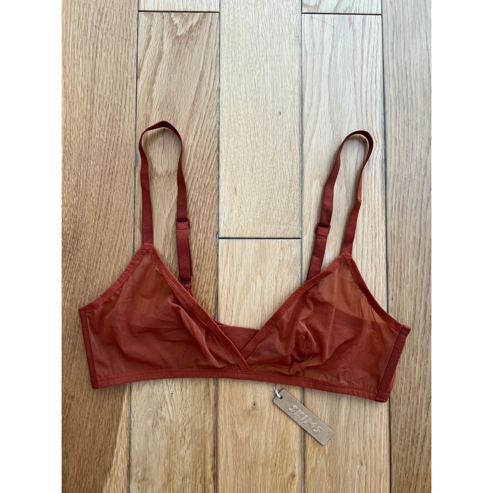 NEW SKIMS Fits Everybody Triangle Bralette Mesh Rust Brown Womens Size M